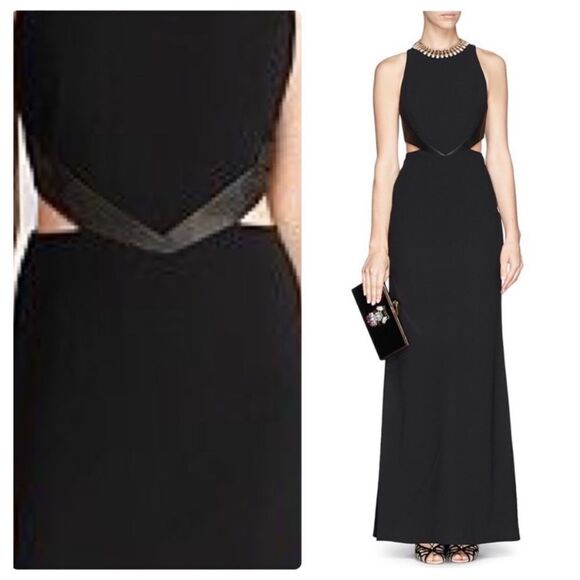 NWT Alice + Olivia Adel Leather Maxi Black Dress Waist Cutout Gown Size 2 - Picture 9 of 14